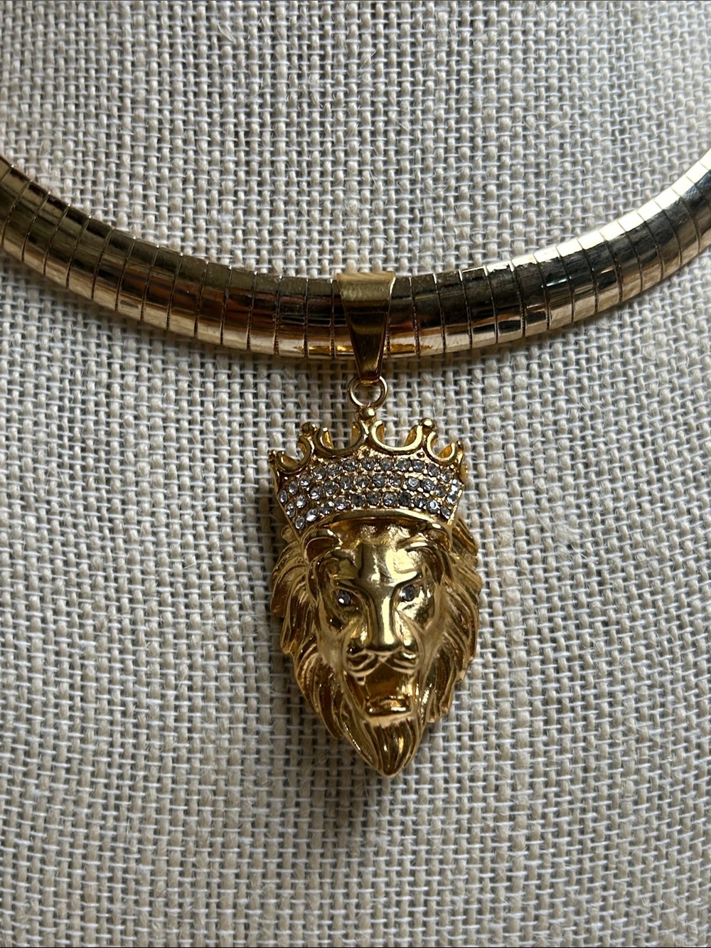 Gold Lion Head Pendant Necklace with Crown